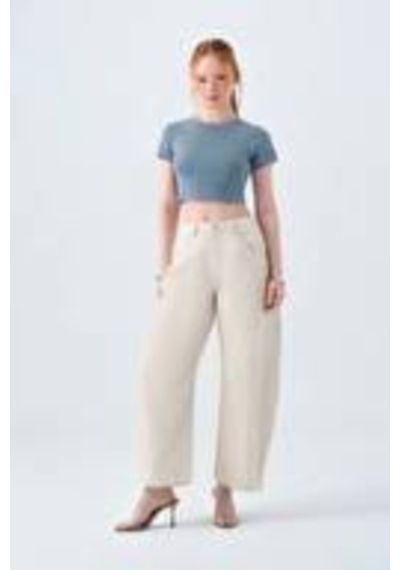 Kadın Crop T-shirt Lf2038433 Gri