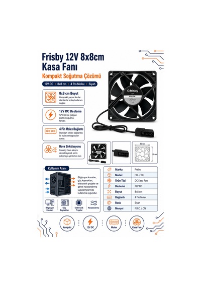Frisby 12v 8x8cm Kasa Fanı