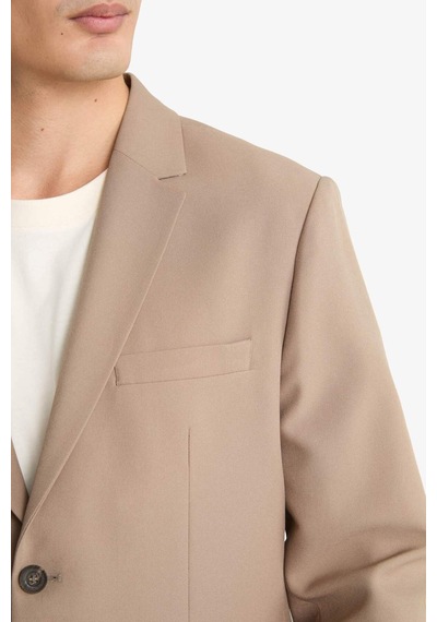 Defacto Slim Fit Dar Kesim Twill Düğmeli Blazer Ceket F7232ax25aubg404 Bej