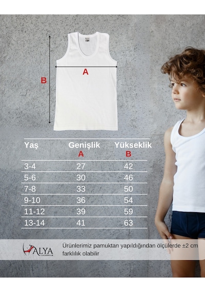 Alya Underwear Erkek Çocuk Pamuk Ribana Atlet Oval Yaka 3'lü Paket Beyaz-t05