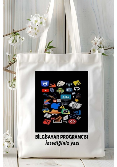 Art Hediye Bilgisayar Programcısı Baskılı Bez Omuz Çantası Kişiye Özel Model 1 Çok Renkli