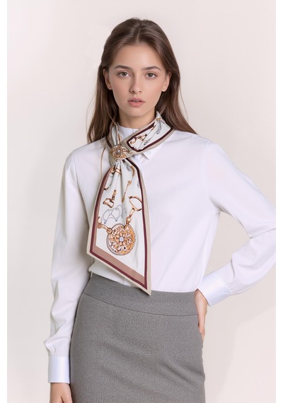 Walkenzo Zincir Desenli Modern Tasarım Kadın Kravat Fular Kahve