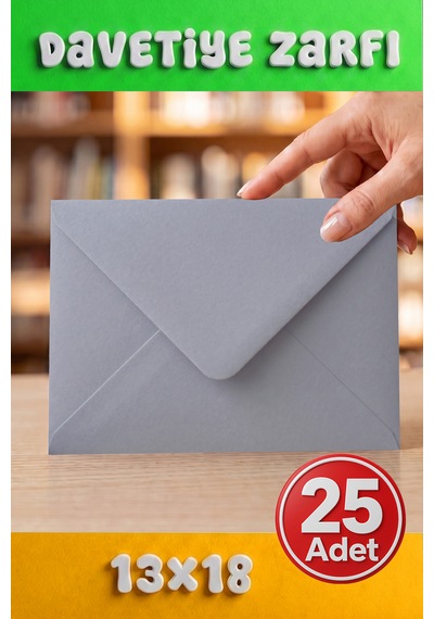 25 Adet 13x18 Cm Premium Kalite Davetiye Zarfı Gri