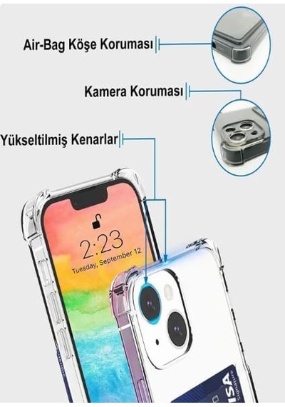 İphone 12 Pro Max Uyumlu Kamera Korumalı Kartlıklı Köşeleri Airbag Tasarımlı Darbe Önleyici Şeffaf Silikon Kıl Diğer İphone 12 Pro Max Uyumlu Kamera Korumalı Kartlıklı Köşeleri Airbag Tasarımlı Darbe Önleyici Şeffaf Silikon Kıl Diğer