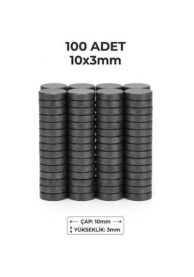 100 Adet 10x3 Siyah Mıknatıs Yuvarlak Ferrit Mıknatıs - Çok Amaçlı Süsleme Mıknatısı
