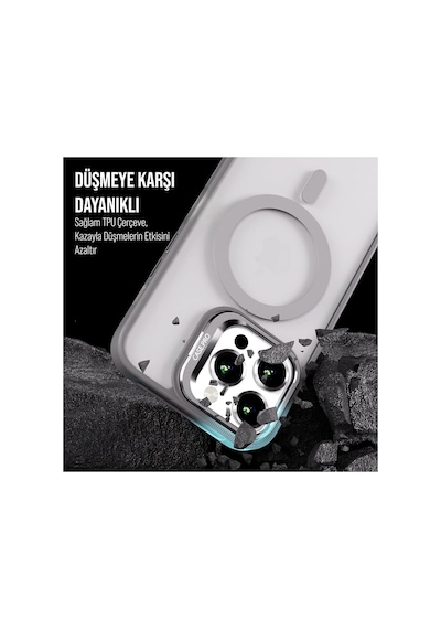 Apple iPhone Uyumlu 15 Promax Kamera Korumalı Stantlı Magsafe Destekli Lens Koruyucu Telefon Kılıf Çöl
