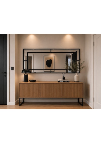 Effe Siyah Metal Çerçeveli 180x80 Cm Dekoratif Ayna
