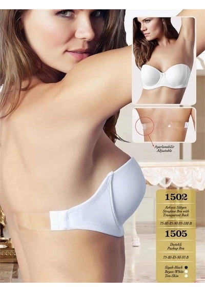 Fevien 1505 Straplez Sırt Şeffaf Sütyen Beyaz