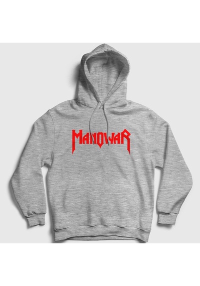 Presmono Unisex Logo Manowar Kapüşonlu Sweatshirt Gri Melanj