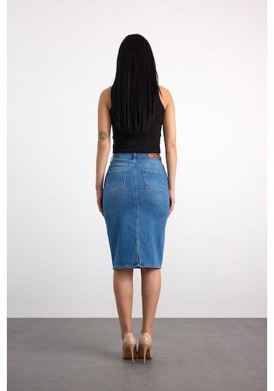 50286 73604 Kadın Regular Fıt Mıdı Denim Etek 50286-73604 Açık Mavi