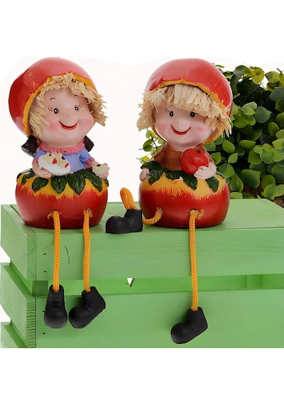 Ayakları Sallanan Elma Kafalar Biblo Dekoratif Obje Hediyelik Ürün Vitrin Süsü Ev Hediyesi 24 Cm.