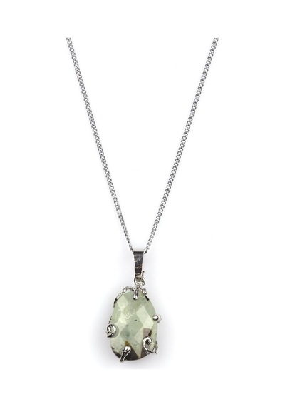 Prehnite Doğal Taş Gümüş Renkli Kolye Gümüş