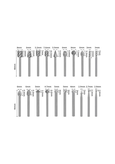 6590 Mini Ahşap Oyma Freze Uç Seti 20 Parça Sap: 3mm