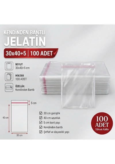 30x40+5 Bantlı Jelatin Poşet