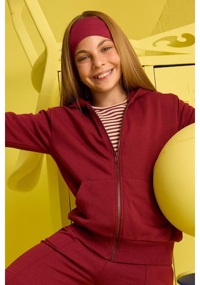 Defacto Kız Çocuk Basic Düz Kapüşonlu Fermuarlı Sweatshirt C8110a825aubr281 Bordo