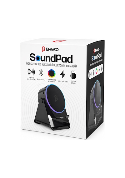 Soundpad Bluetooth Hoparlör - İndüksiyon Temas Özellikli - Telefon Standlı - Type-c Şarj - Rgb Ambiyans Aydınlatma