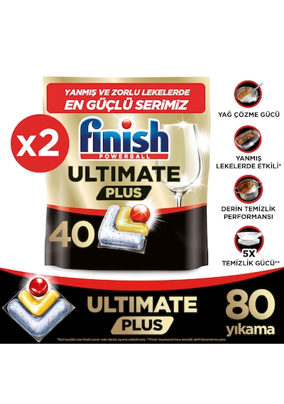 Finish Ultimate Plus Bulaşık Makinesi Deterjanı Kapsül Tablet Limon 80 Adet  (40 x 2)