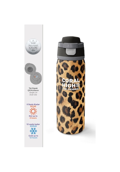 Coral High Kahverengi Leopar Desenli Pipetli Ve Direkt İçim Çelik Termos 800 Ml 38541 Bej - Kahverengi