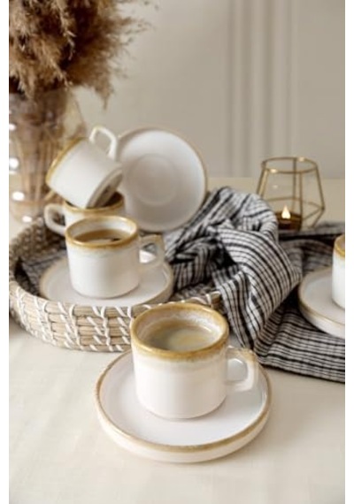 Shizen Krem Stackable Çay Takımı 12 Parça 6 Kişilik Q44 Açık Gri