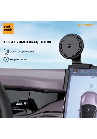 Nt-chc37 Tesla Uyumlu Magsafe Manyetik Ekran Arkası Telefon Tutucu Siyah