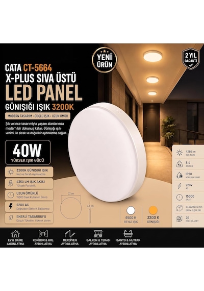 Cata Ct-5664g 40w Sıva Üstü X Plus Led Panel - Günışığı Genel