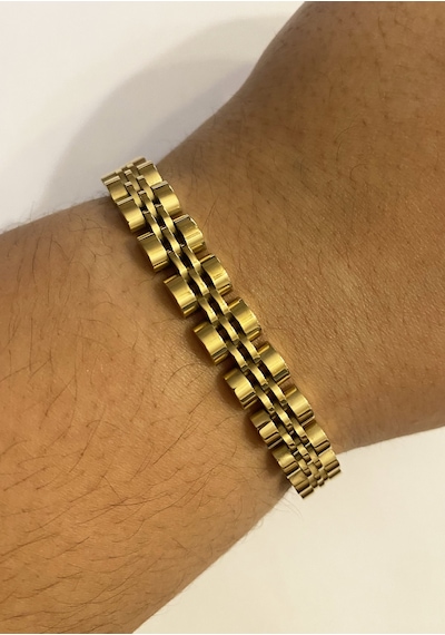 Erkek 8 Mm Kalınlığında Hasır Model Çelik Bileklik Gold