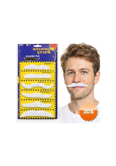 6'lı Yapışkanlı Beyaz Parti Bıyık Seti Farklı Modeller