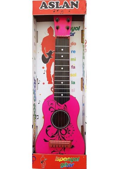 İspanyol Gitar 50 Cm Büyük Boy 6 Telli Çocuk Gitarı Oyuncak Pembe