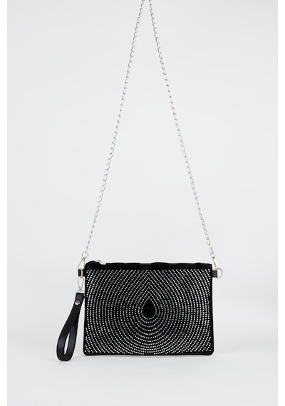 Vivaq Kadın Damla Gümüş Taşlı Süet Bilek Askılı Ve Zincir Askılı Portföy El Ve Clutch Çanta SİYAH