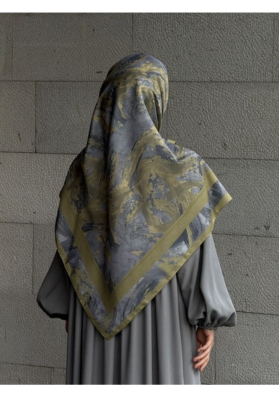 Qalortex Scarf Pamuklu Soft Fırça Desen Eşarp-yağyeşil/gri Yağ Yeşil/gri