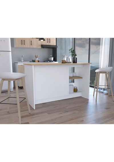 Bengi Mutfak Adası - Antrasit-150 Cm-oturma Alanlı-masa Beyaz