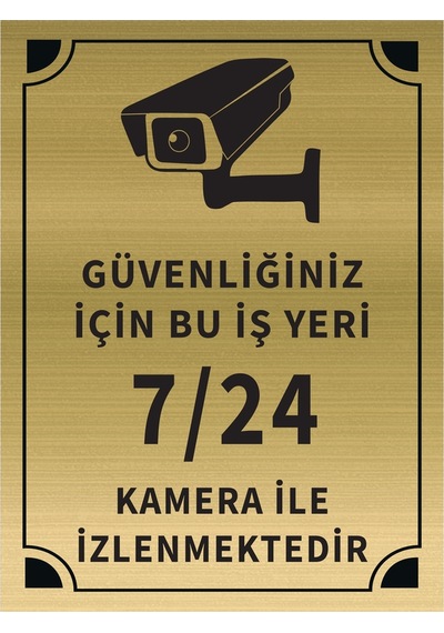 Güvenliğiniz İçin Bu İşyeri 7 24 Kamera İle İzlenmektedir Levha Altın Metal Yönlendirme