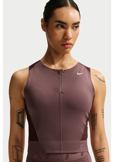 Nike Pro Women's Dri Fit Tank Top Çeyrek Fermuar Kadın Antreman Atleti Kahverengi