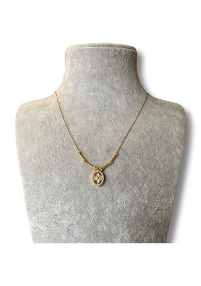Gold Oval Baget Uçlu Taşlı Bijuteri Kolye Altın