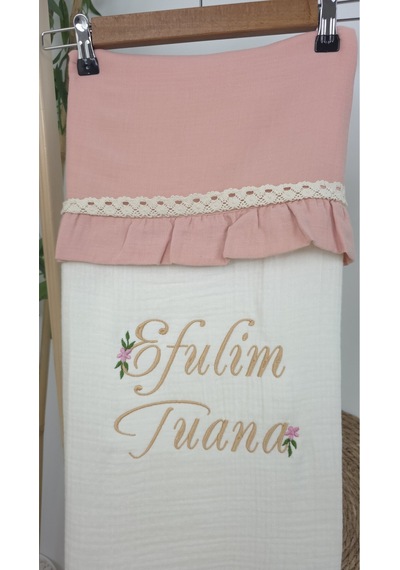 Gros Shop Müslin Yeni Doğan 4katlı Organik %100pamuk Kişiye Özgü Nakışlı Hastane Çıkış Seti Papatya Model-6 Ekru-1