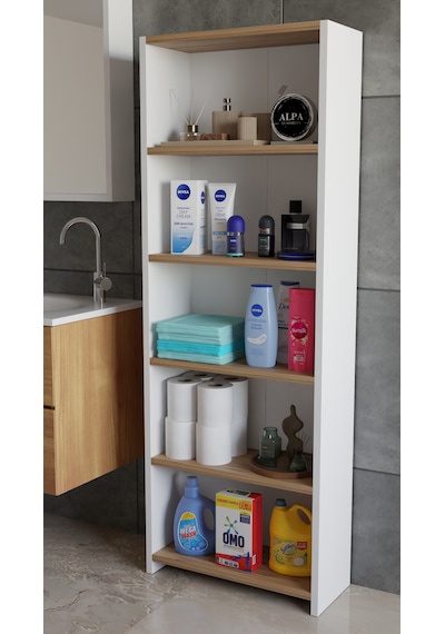 Banyo Çamaşır Dolabı 5 Raflı 150 Cm Çok Amaçlı Saklama Ve Düzenleyici Raf Beyaz - Atlantik Çam Banyo Çamaşır Dolabı 5 Raflı 150 Cm Çok Amaçlı Saklama Ve Düzenleyici Raf Beyaz - Atlantik Çam