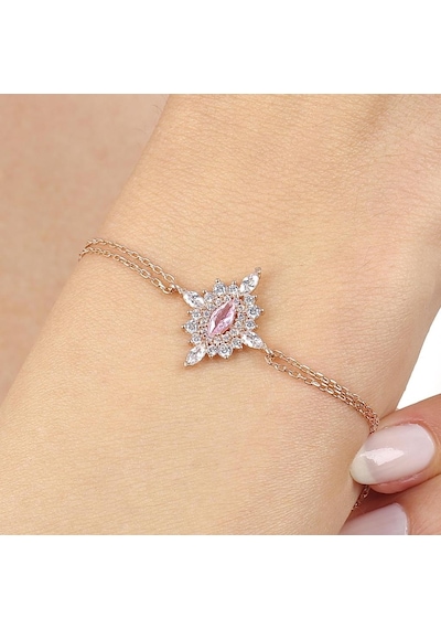 Pink Taşlı Hanedan Nişanı Rose Renk Vintage Gümüş Bileklik