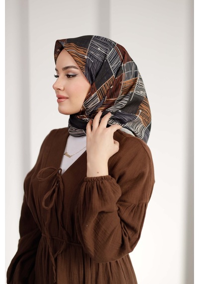 Mimiyum Nota Desen Soft Eşarp Füme Karamel