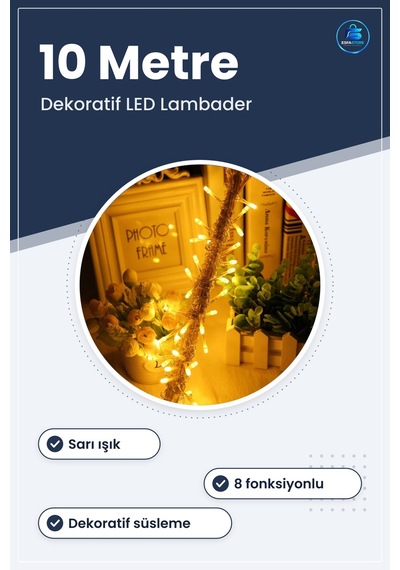 Led Lambader Dekoratif 10 Metre Ledli 8 Fonksiyonlu Sarı Lamba Iş Diğer