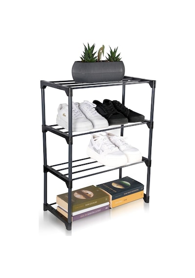 Teno Çok Amaçlı Raf - 4 Katlı Metal Ayakkabılık - Organizer - Kitaplık - Çiçeklik Siyah