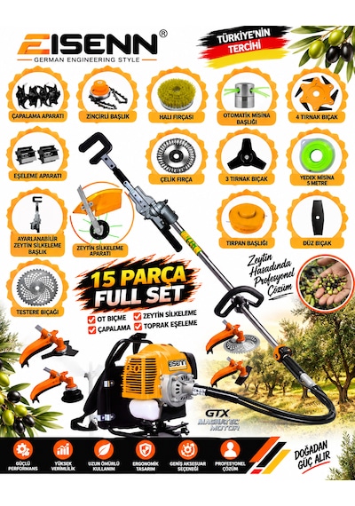 Agrımax-x950 15 Parça Full Set Sırt Tipi Zeytin Silkeme Hasat Toplama +çapalama Gtx Seri Tırpan Motoru