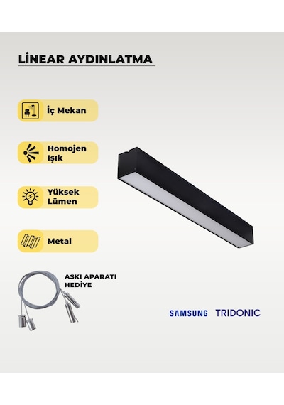 120 Cm Siyah Metal Kasa Lineer Aydınlatma 3200k Sarı Işık Siyah