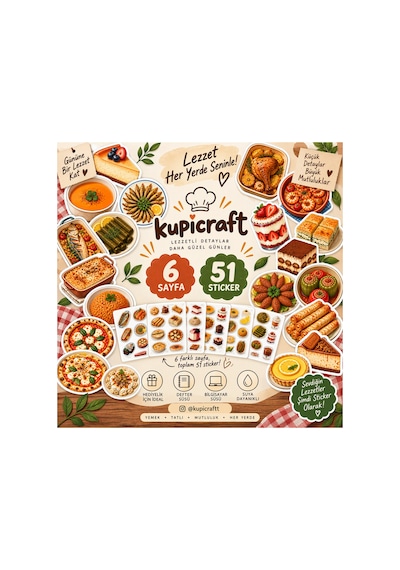 6 Sayfa Tarifler Temalı Sticker Seti Yemek Sticker Tarif Ajanda Scrapbook Journal - 937688399 Diğer