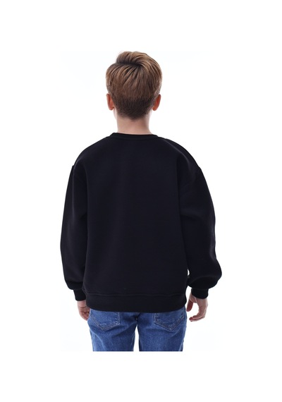 Erkek Çocuk Sweatshirt %100 Pamuk Rahat Kalıp 5-10 Yaş Siyah