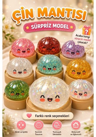 Orijinal Simli Çin Mantısı Squishy Oyuncak Sağlığa Uygun Yıkanabilir Yumuşak Oyuncak Sürpriz Renk Çok Renkli