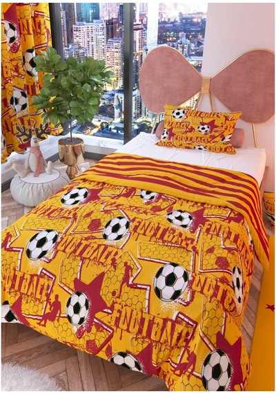 Zethome Taraftar Sarı Çift Taraflı Çocuk Nevresim Takımı 160x220 Cm Sarı - Kırmızı