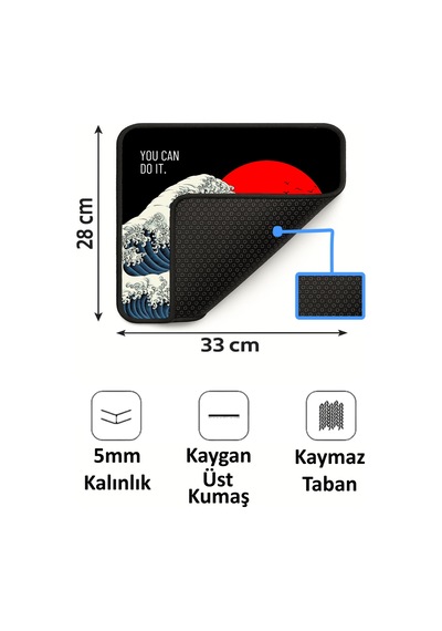 Dalga Kırmızı Ay Tasarımlı 33x28 Cm Mousepad Kaymaz Taban Rahat Konforlu Mouse Pad