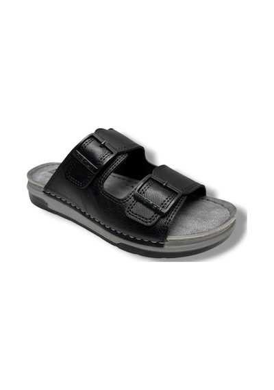Enova M253-0202-26 Deri Anatomik Soft Çift Bant Erkek Terlik Siyah