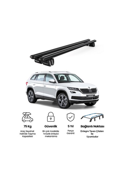 Pençe Skoda Kodiaq 2017-2023 Uyumlu Siyah Ara Atkı Port Bagaj Tavan Barı