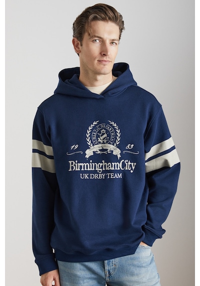 Grimelange Torrey Erkek Örme 3 Iplik Regular Fit Standart Kalıp Baskılı Kapüşonlu Lacivert Sweatshirt